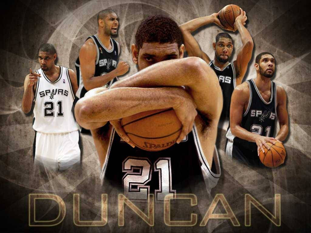 Tim Duncan And Nba Balls Background