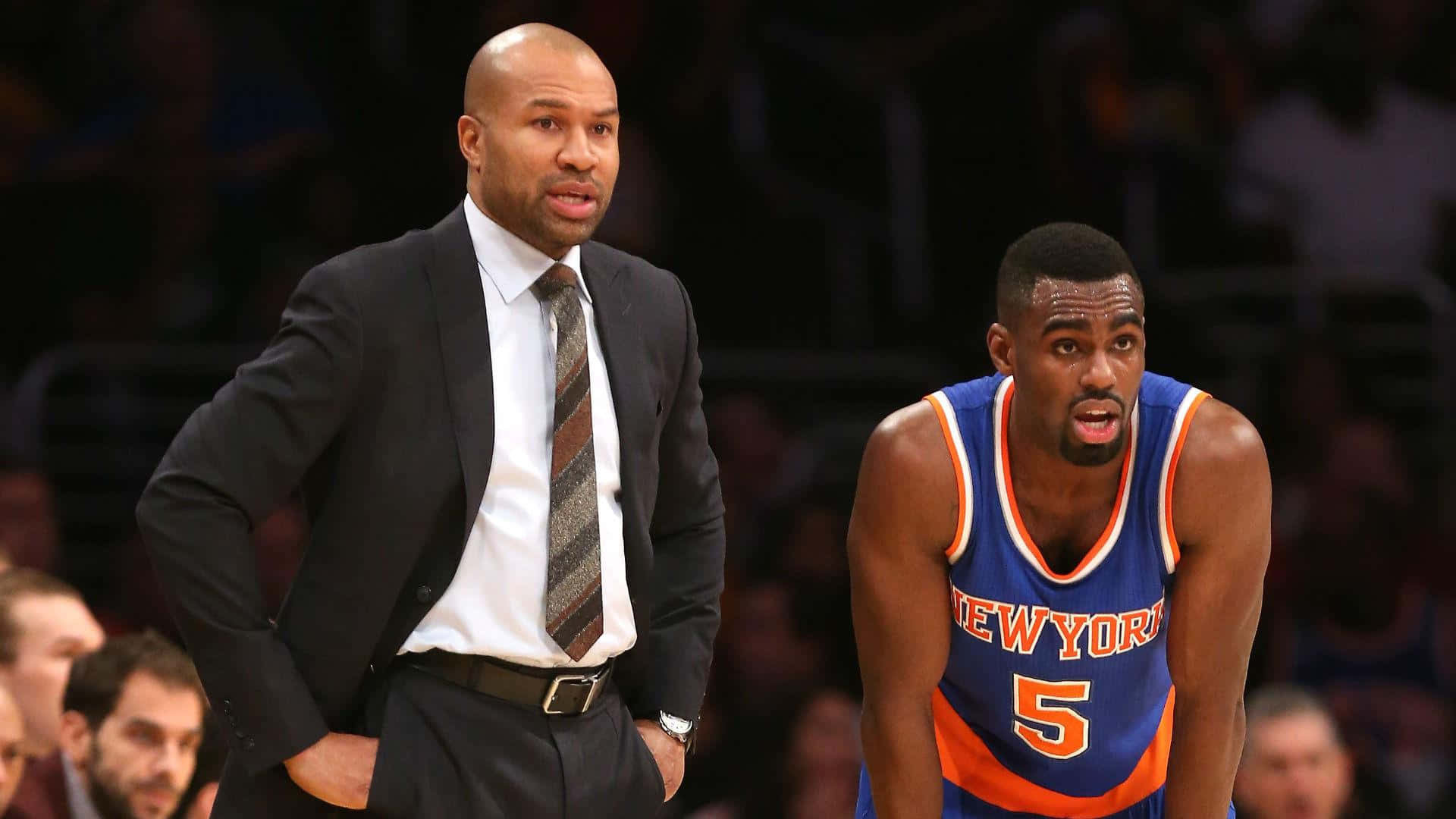 Tim Hardaway Jr. And Coach Derek Fisher Background
