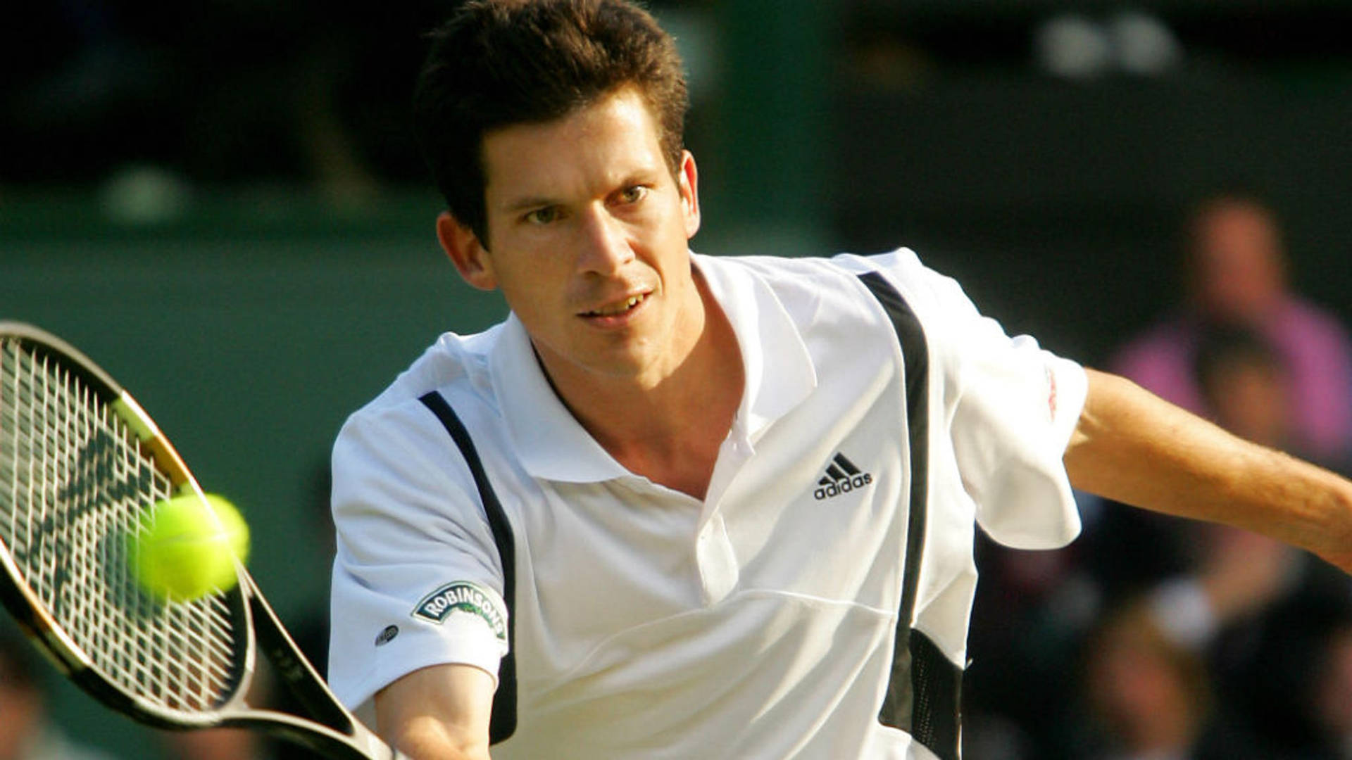 Tim Henman Hitting Tennis Ball Background