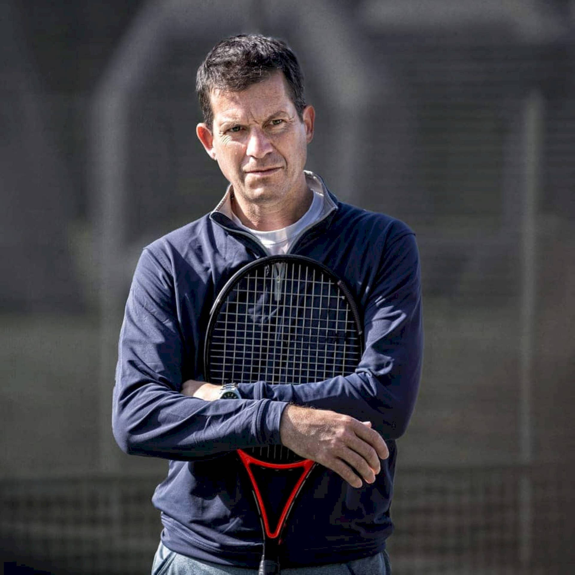 Tim Henman Hugging Racket Background