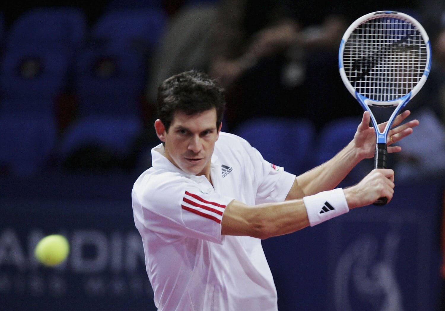 Tim Henman Swinging Racket Background