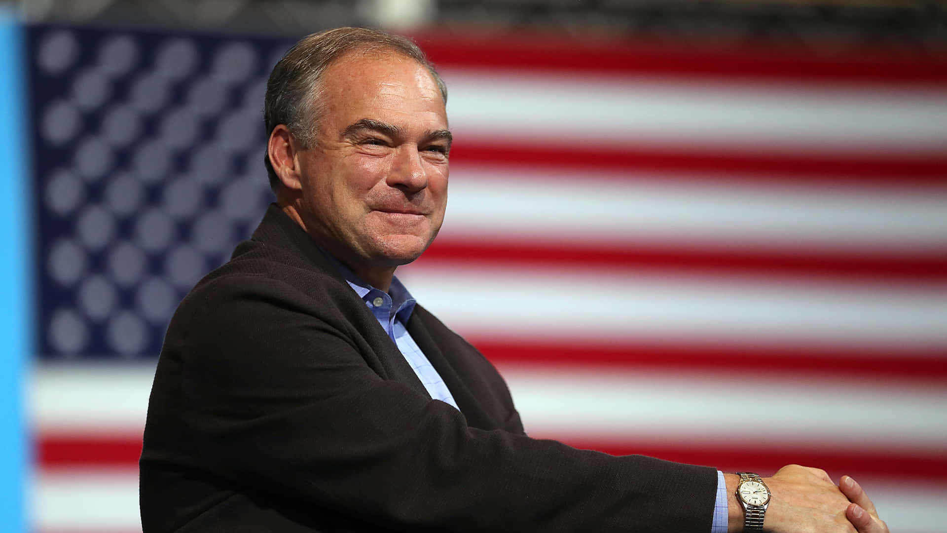 Tim Kaine With Us Flag Background Background