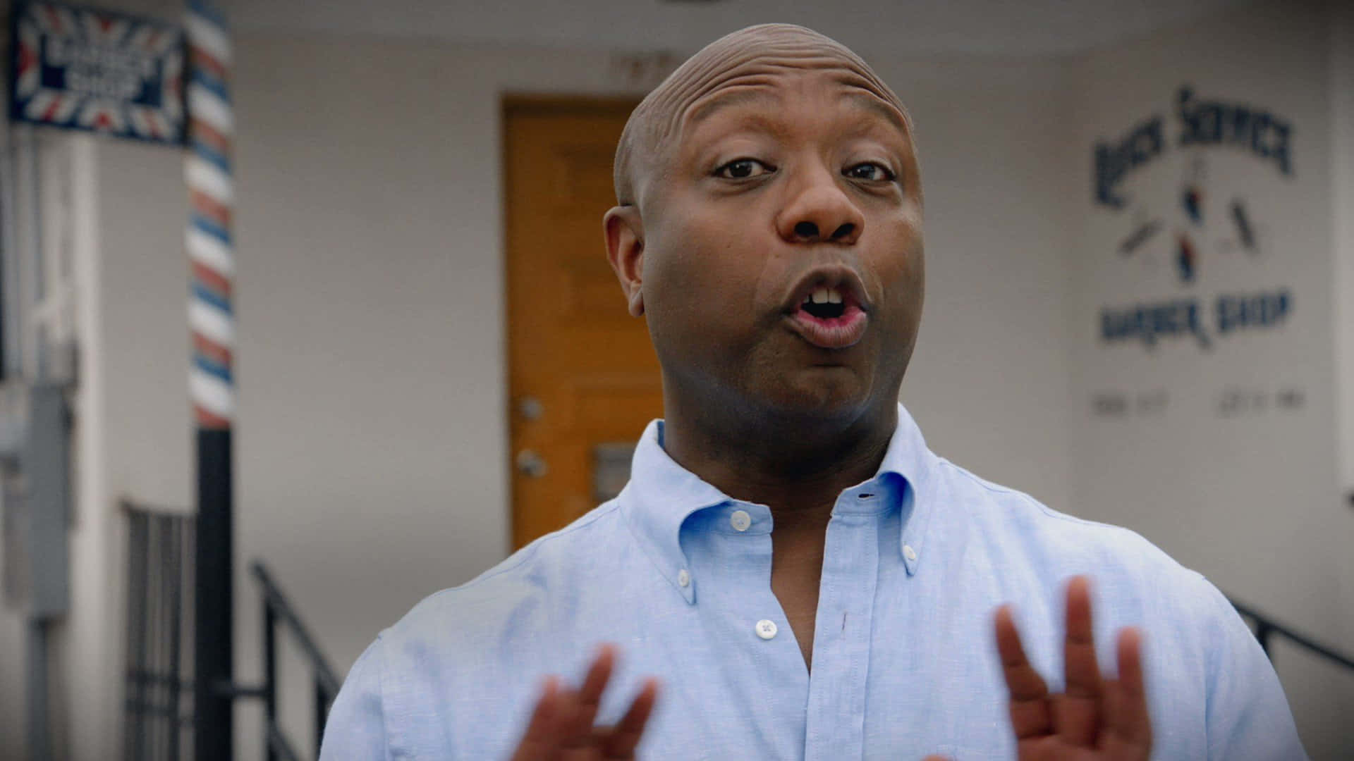 Tim Scott In Quick Service Barber Shop