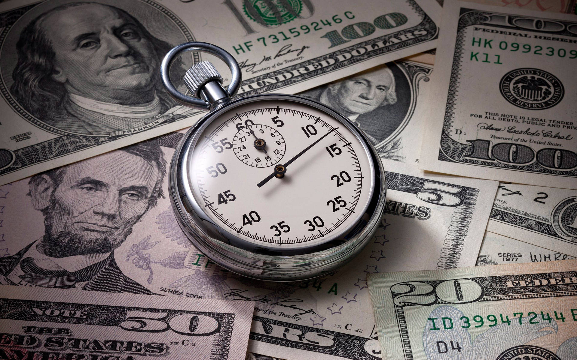 Time Pocket Watch Dollar Bills Background