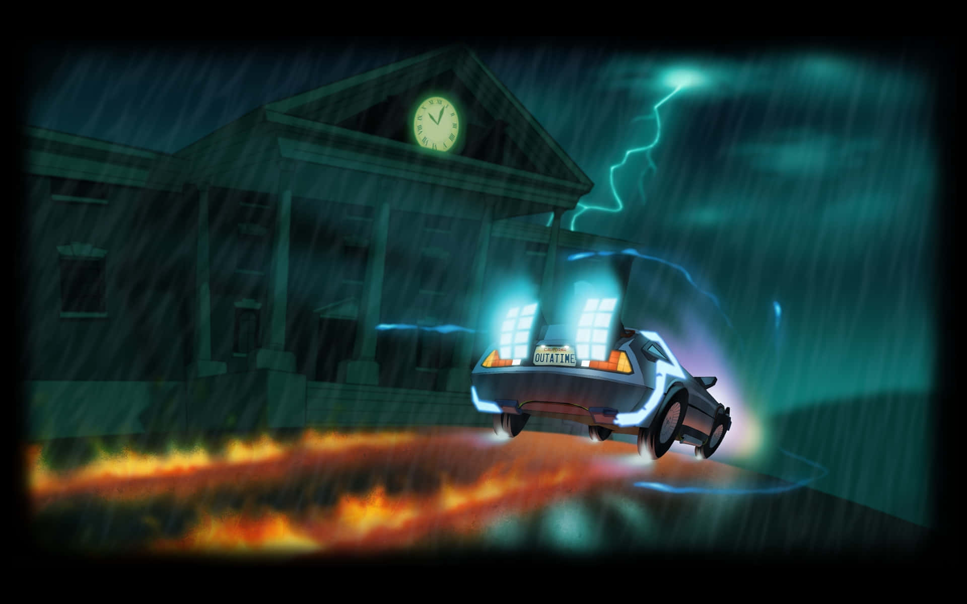 Time Traveling Delorean Clock Tower Background