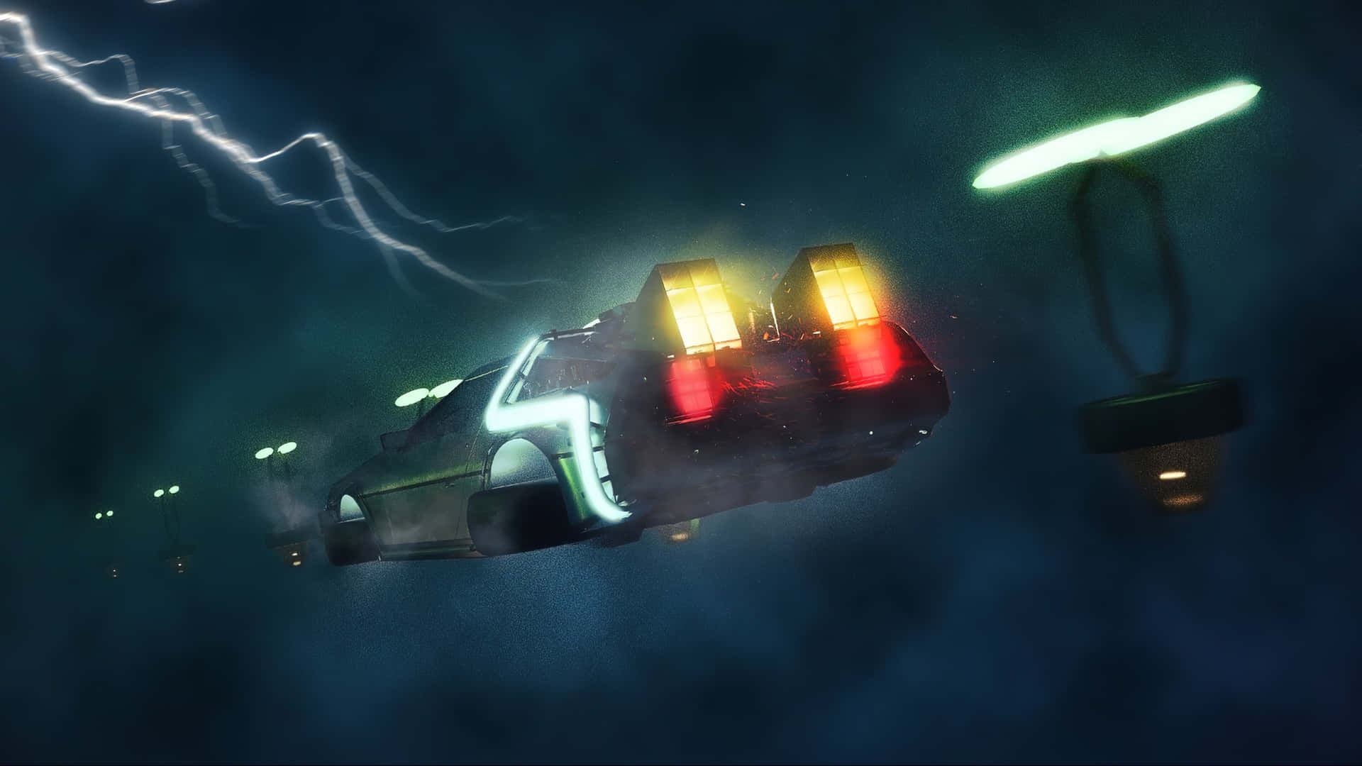 Time Traveling Delorean Lightning Strike Background