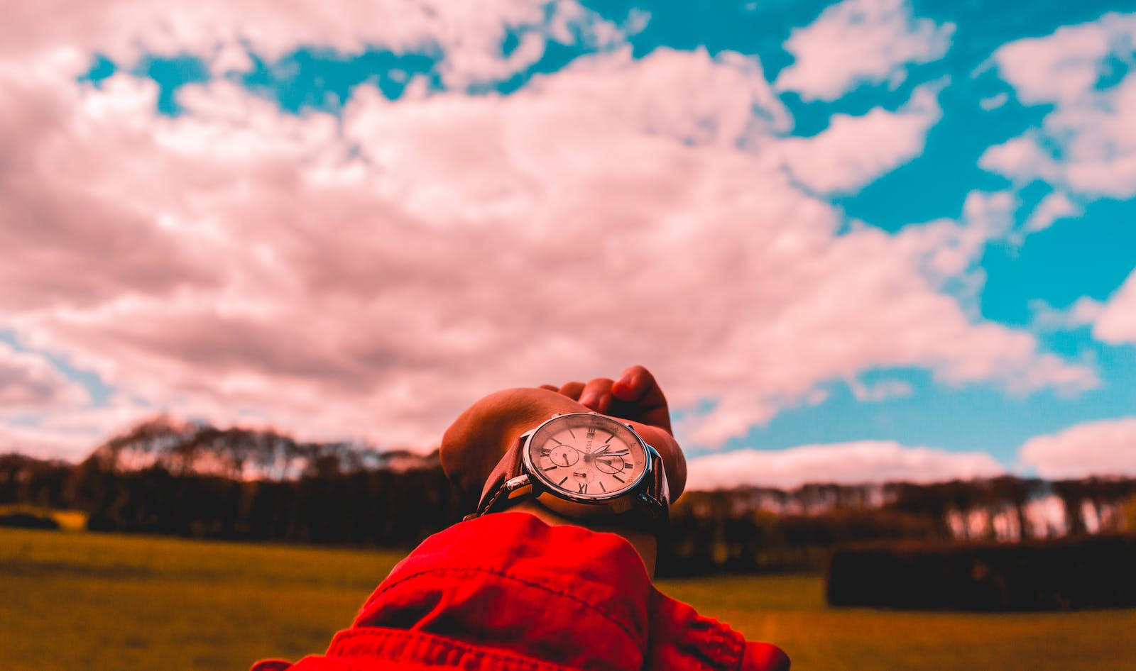 Time Wrist Watch And Sky Background