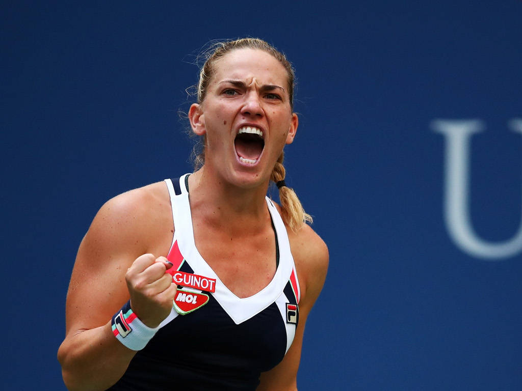 Timea Babos Shouting After Point Background