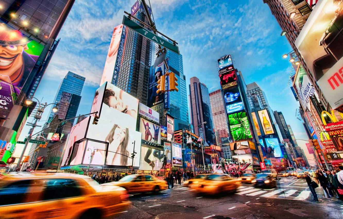 Times Square Blue Sky Background