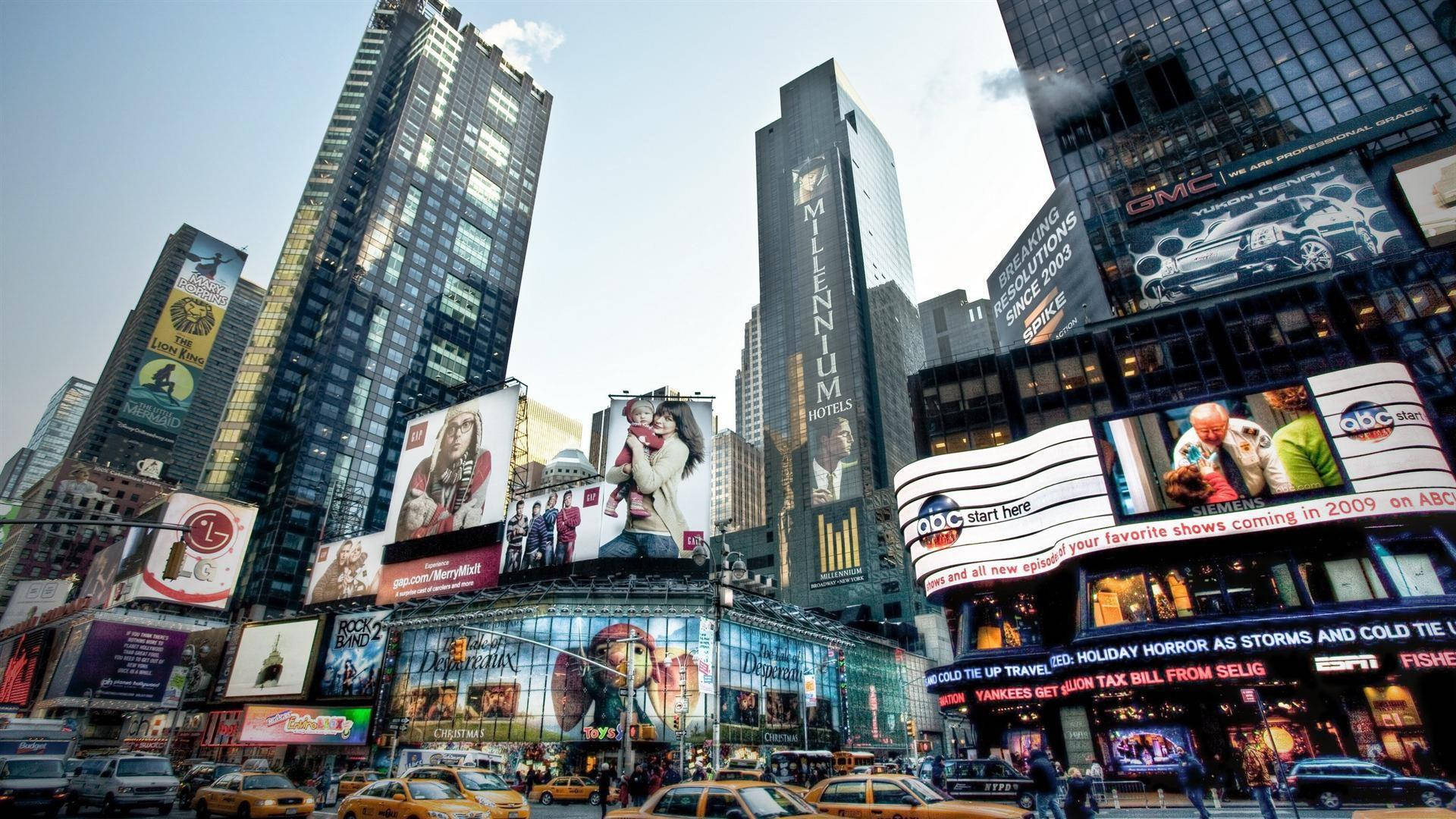 Times Square For American City Background Background