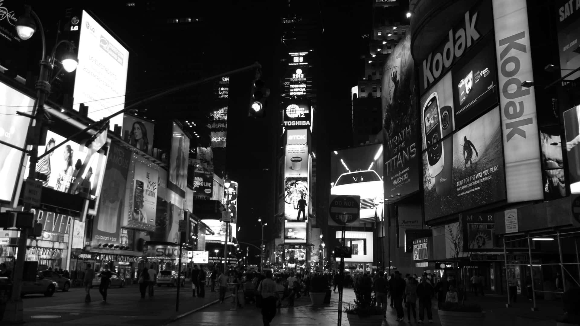 Times Square Nighttime B W4 K Background
