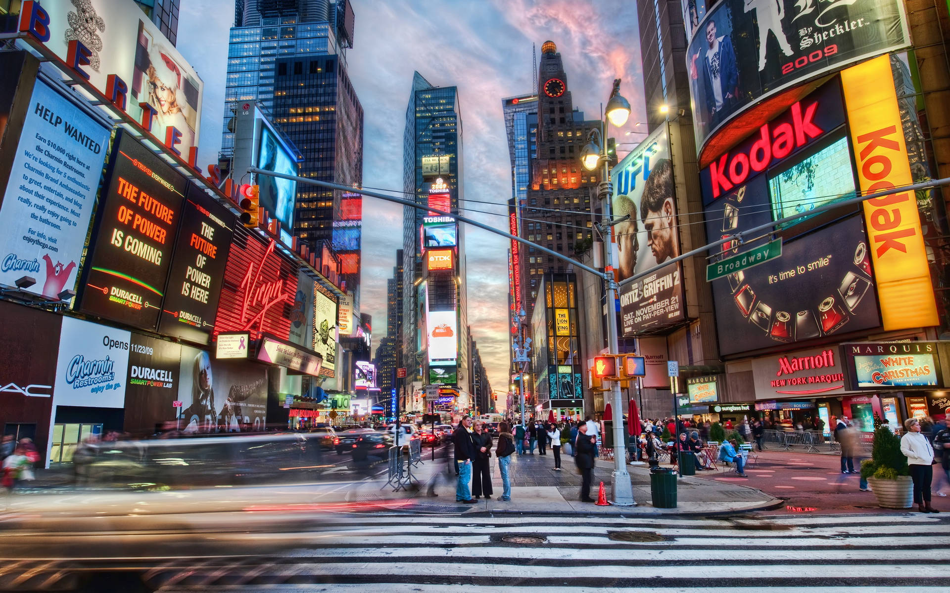 Times Square People On Streets Background