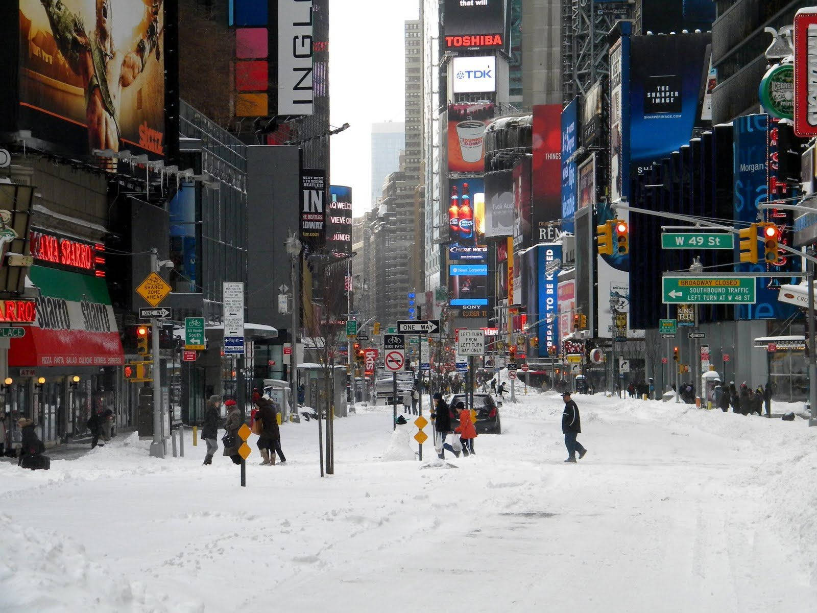 Times Square Snow On Ground Background