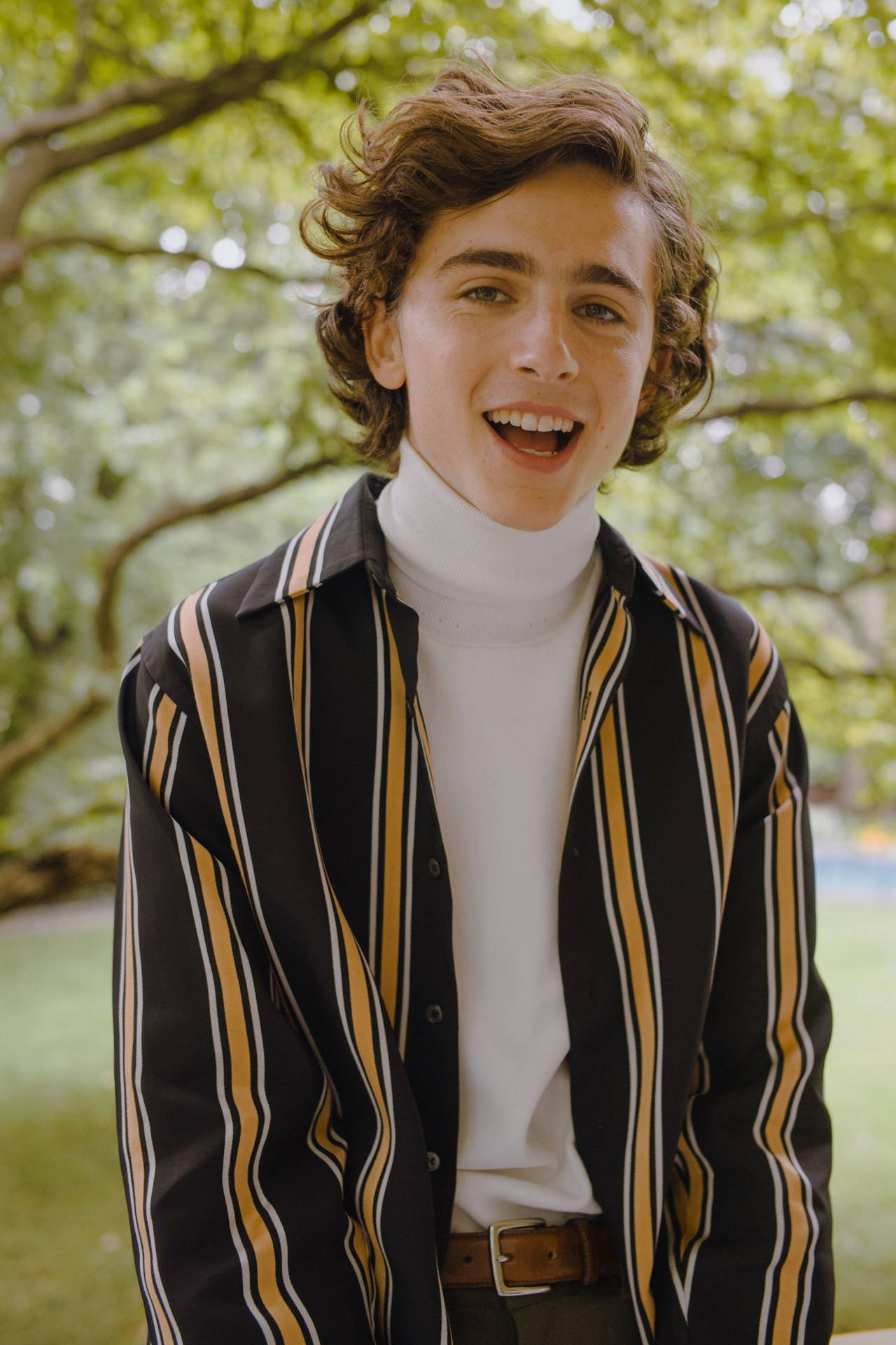 Timothée Chalamet Black And Yellow Polo Background