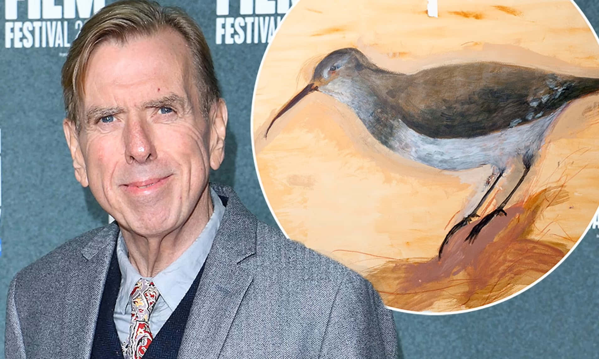 Timothy Spall Smiling In A Sophisticated Suit Background