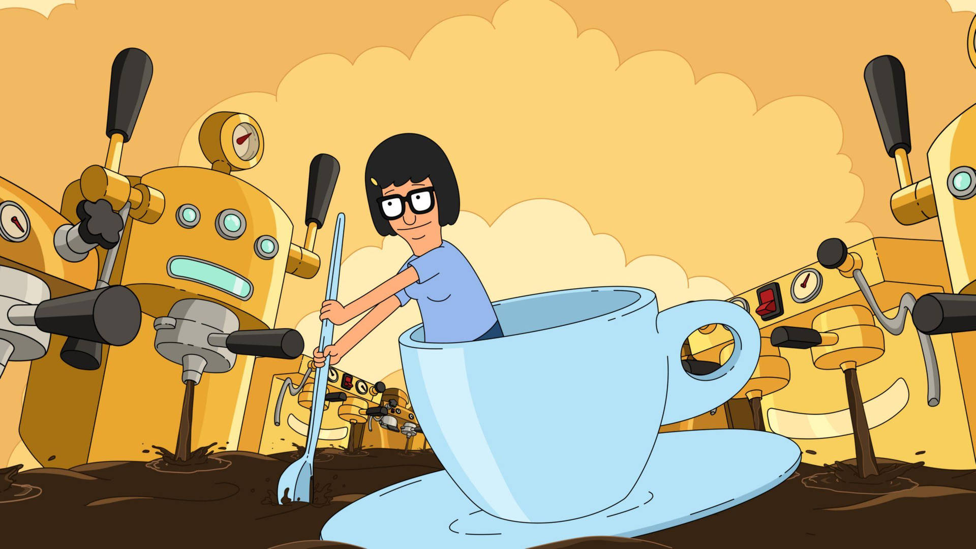 Tina Belcher From Bob's Burgers Riding A Teacup Background