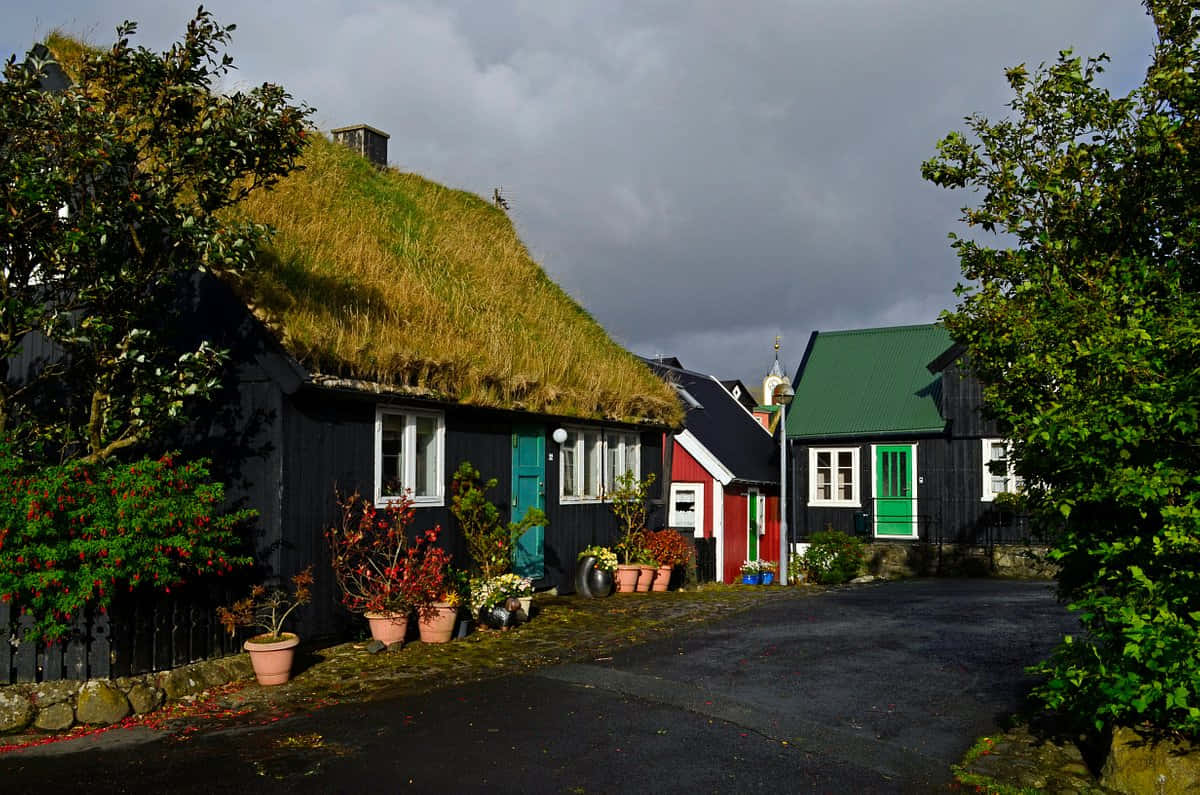 Tinganes Green And Red Buildings Background