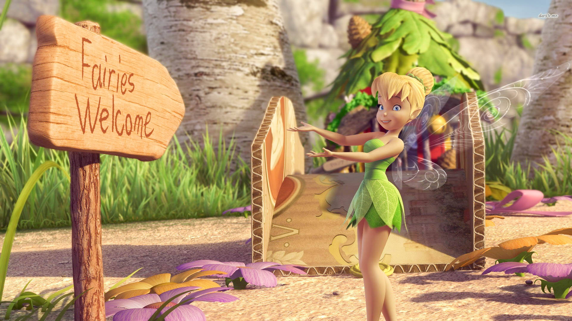 Tinker Bell With Greeting Sign Background