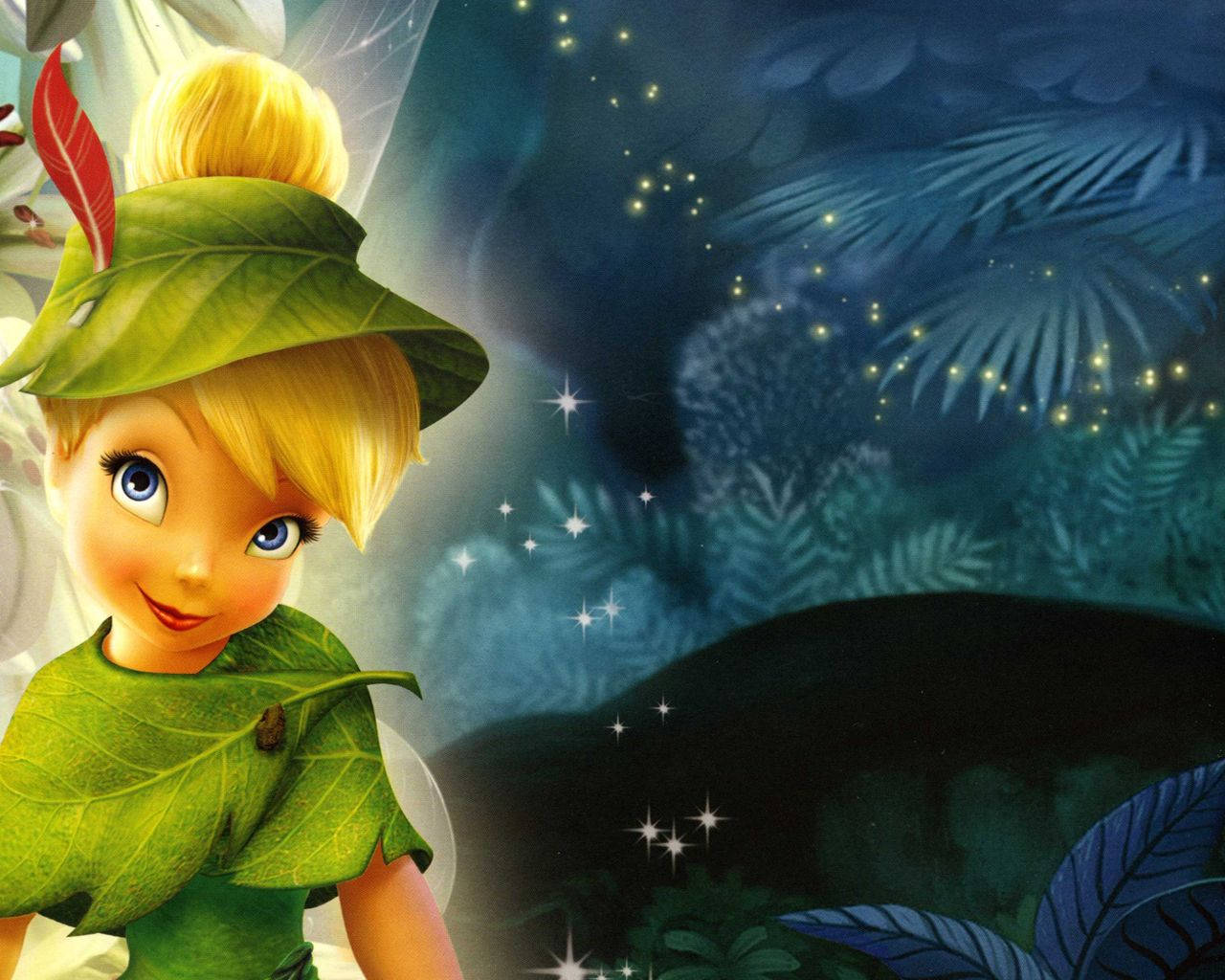 Tinkerbell In Green Leaf Clothing Background