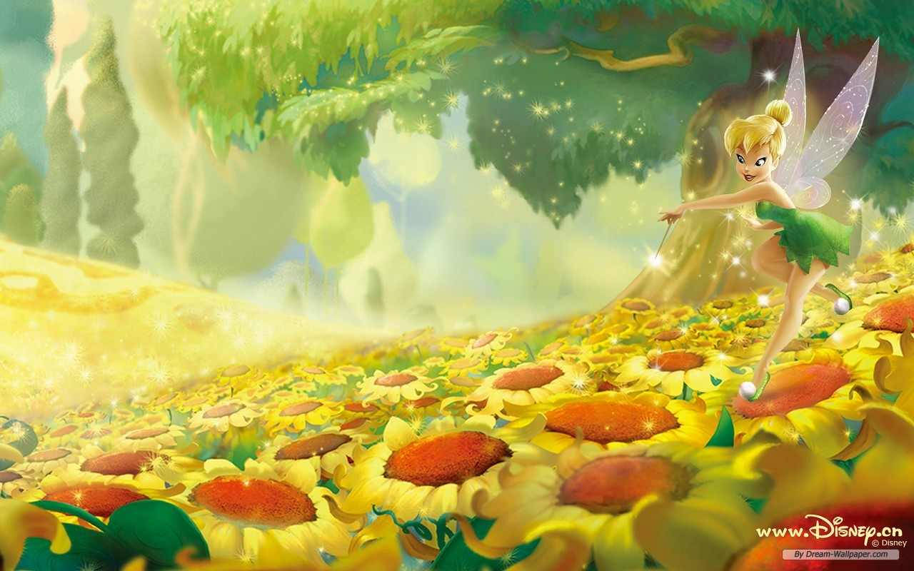 Tinkerbell In Sunflower Field Background