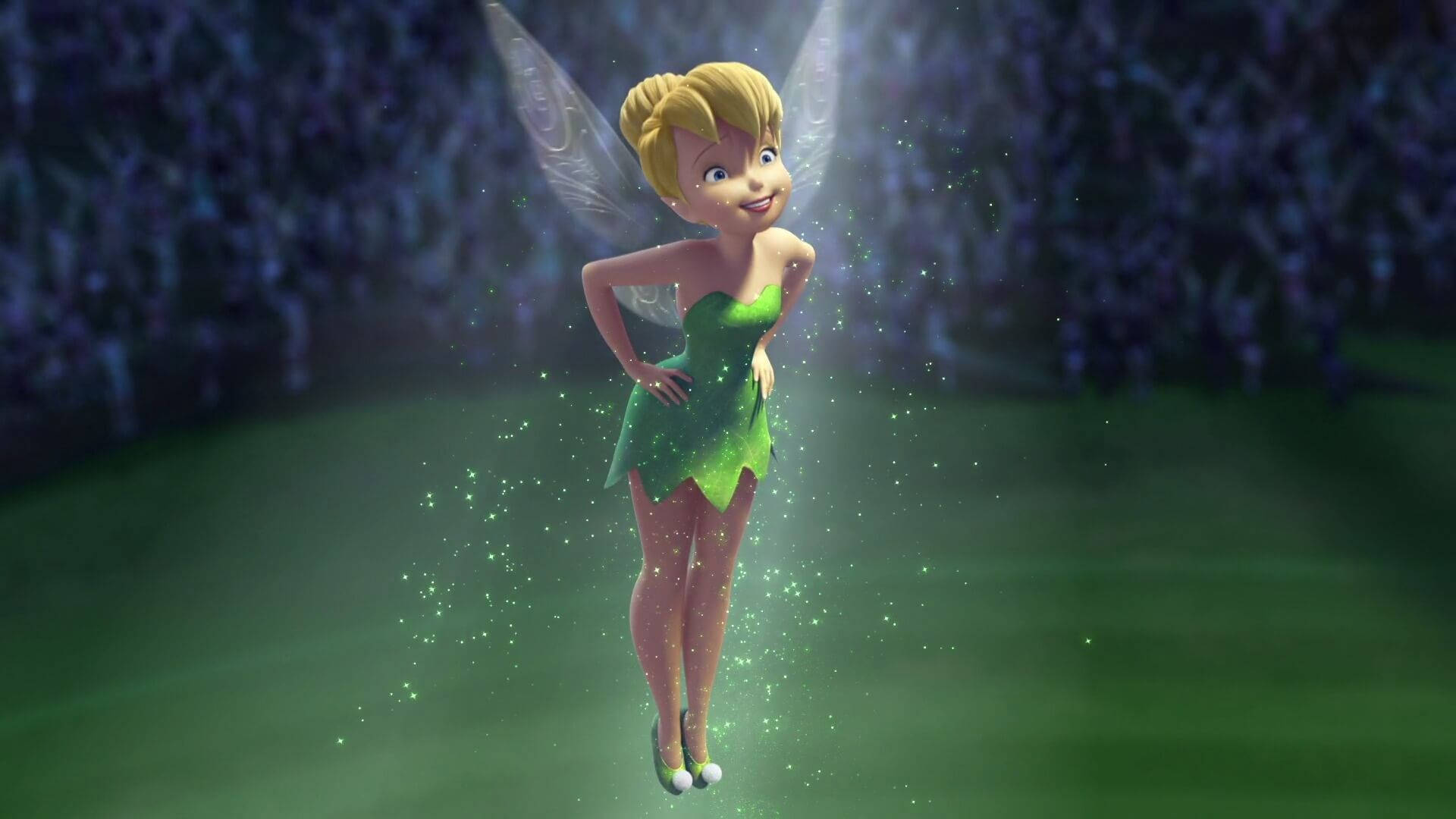 Tinkerbell Smiling In The Spotlight Background