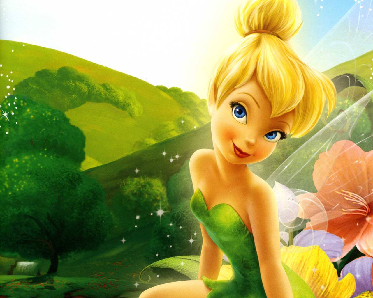 Tinkerbell Smiling On Flowers Background