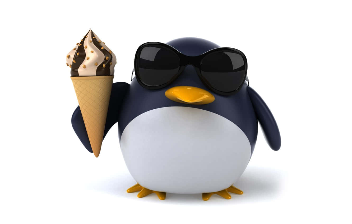 Tiny Penguin Holding Cute Ice Cream
