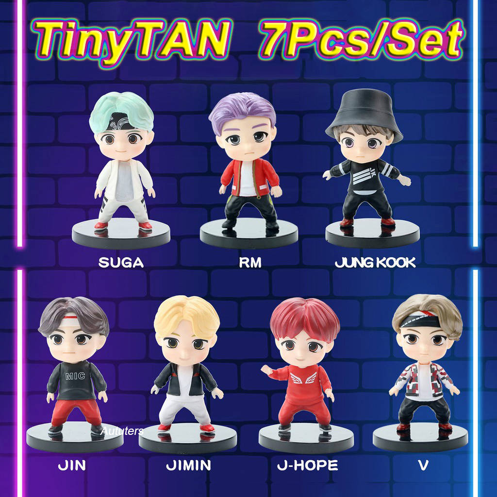 Tiny Tan Bts Doll Set In Blue Background