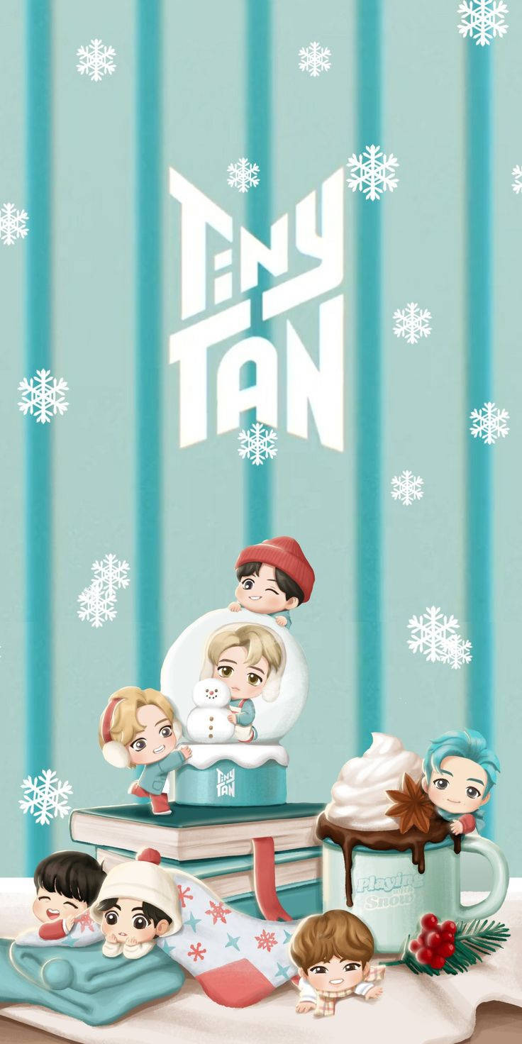 Tiny Tan Bts With Snowflakes Background