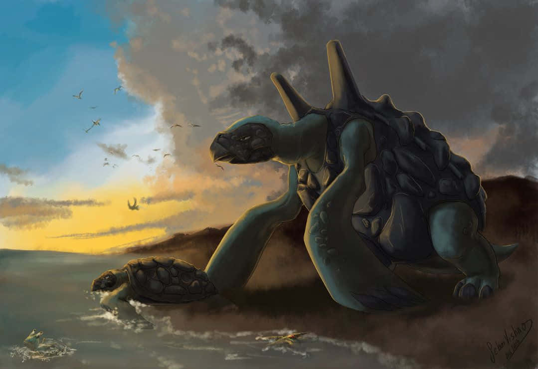 Tirtouga And Carracosta Realistic Pokemon Fanart Background