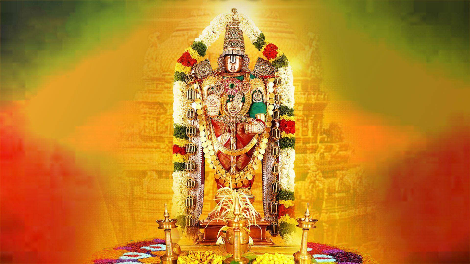 Tirupati Balaji Venkateswara Vibrant Statue Background