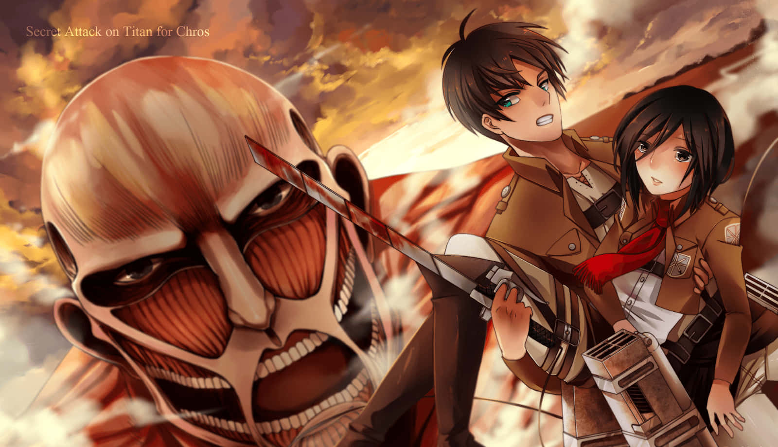 Titan Eren Yeager Carrying Mikasa Background