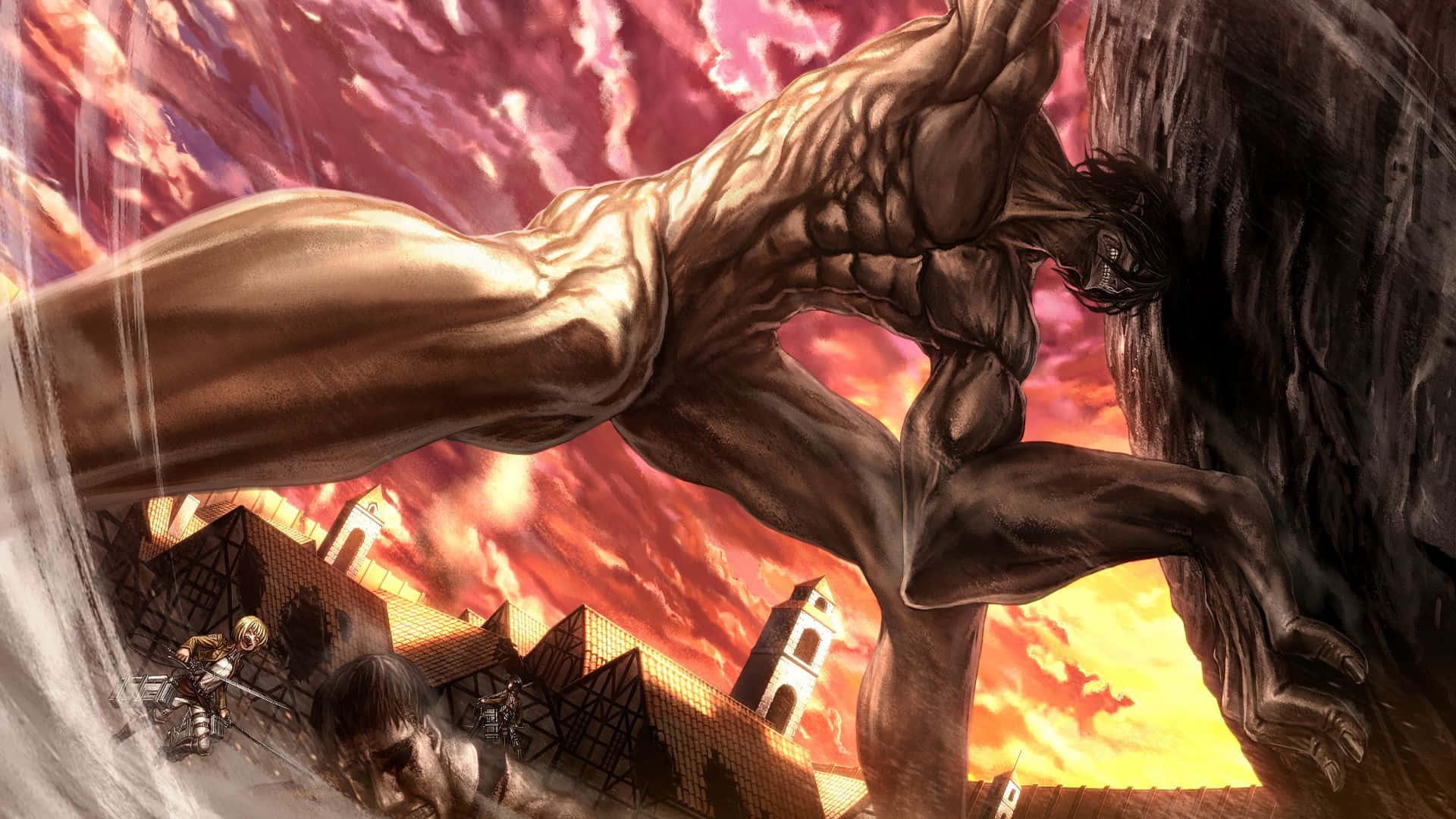 Titan Eren Yeager Carrying Stone Background