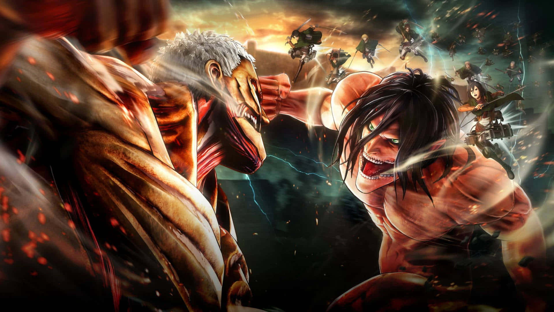 Titan Eren Yeager Punching Armored Titan Background