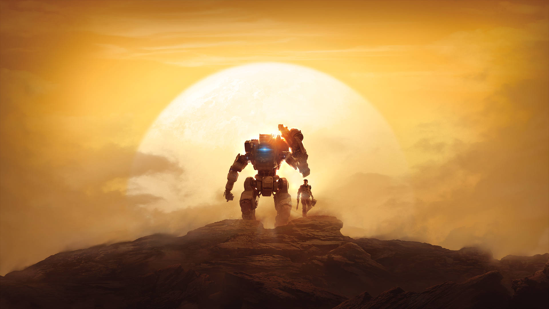 Titanfall 2 Titan Under Sunset Background