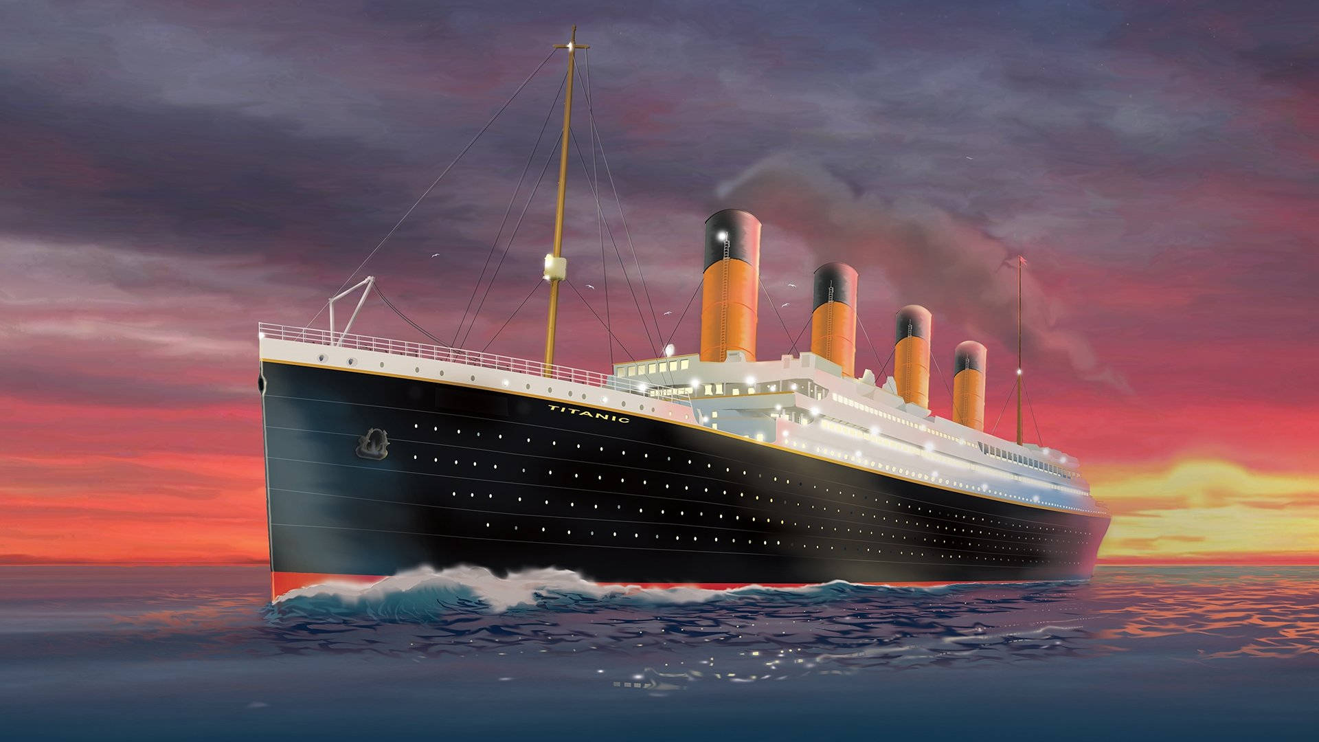 Titanic In Sunset Background