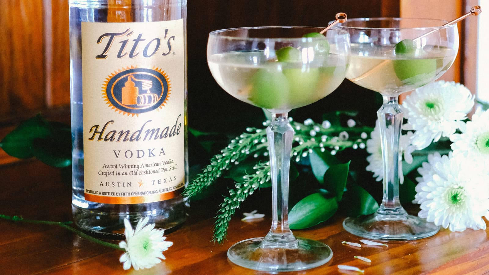 Titos Vodka Cocktails In Martini Glasses