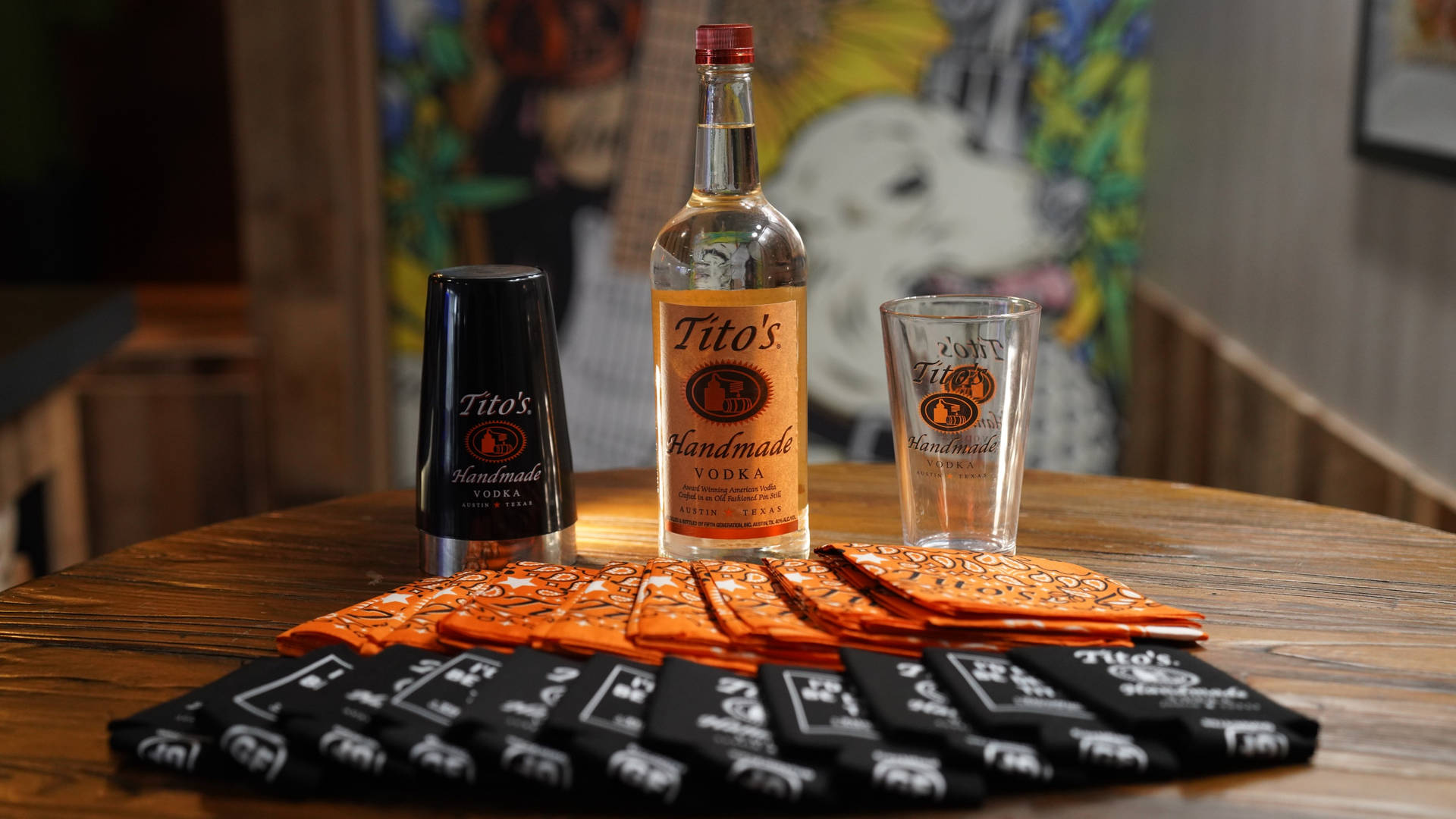 Titos Vodka Glass And Shaker Background