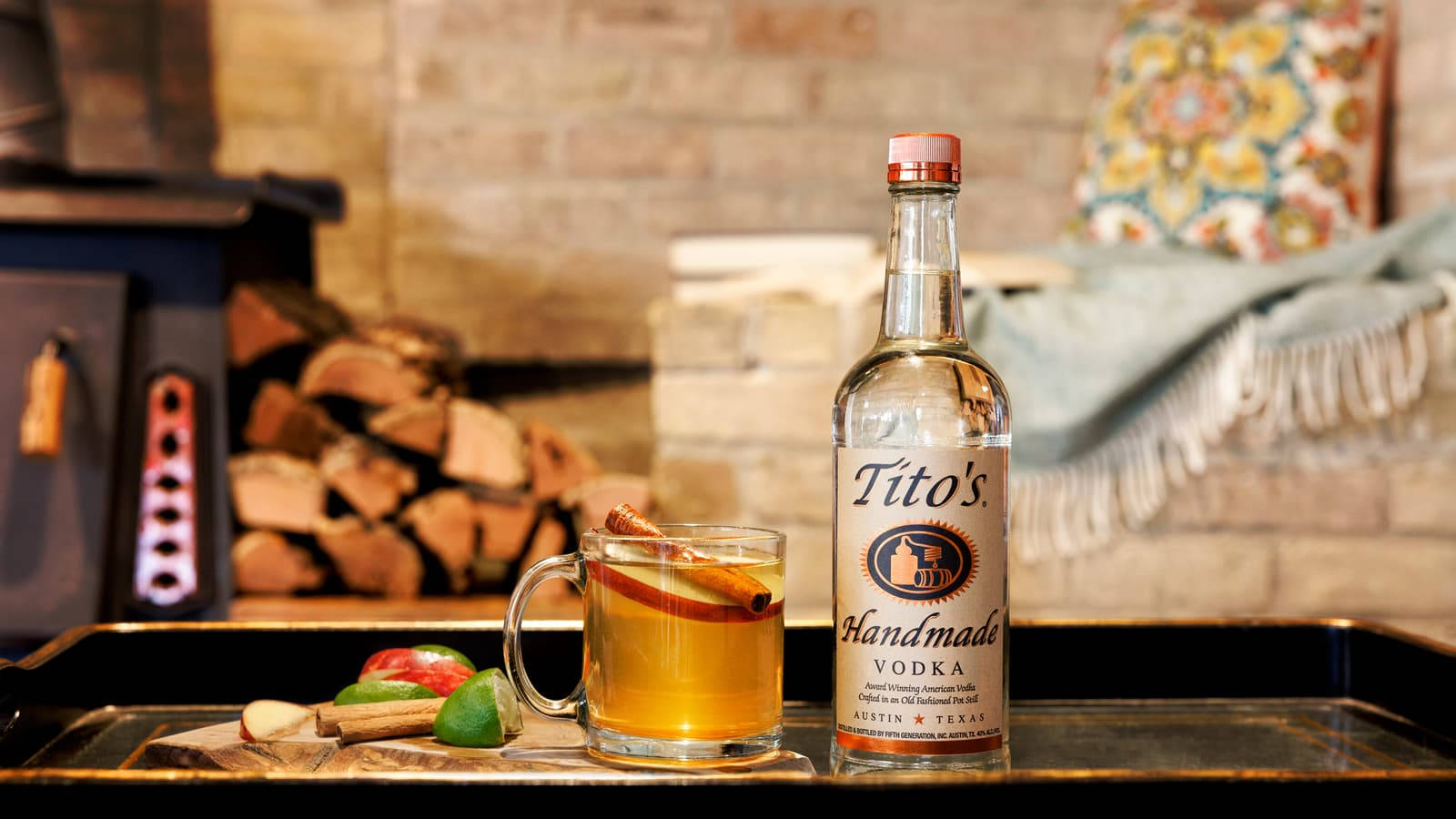 Titos Vodka With Apple And Cinnamon Background