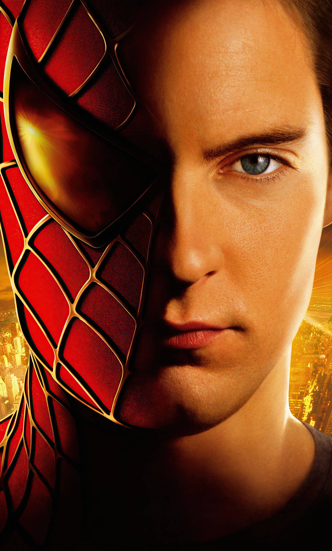 Tobey Maguire Wearing Half Spider-man Mask Background