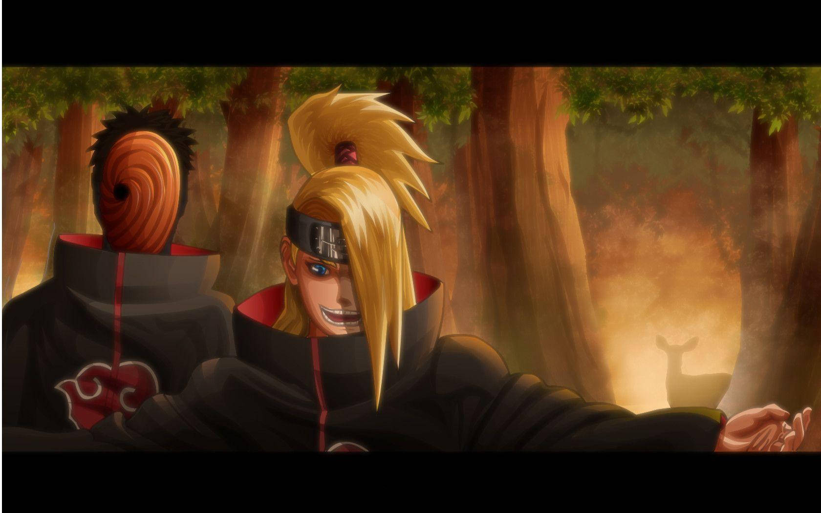 Tobi Naruto Deidara In Forest Background