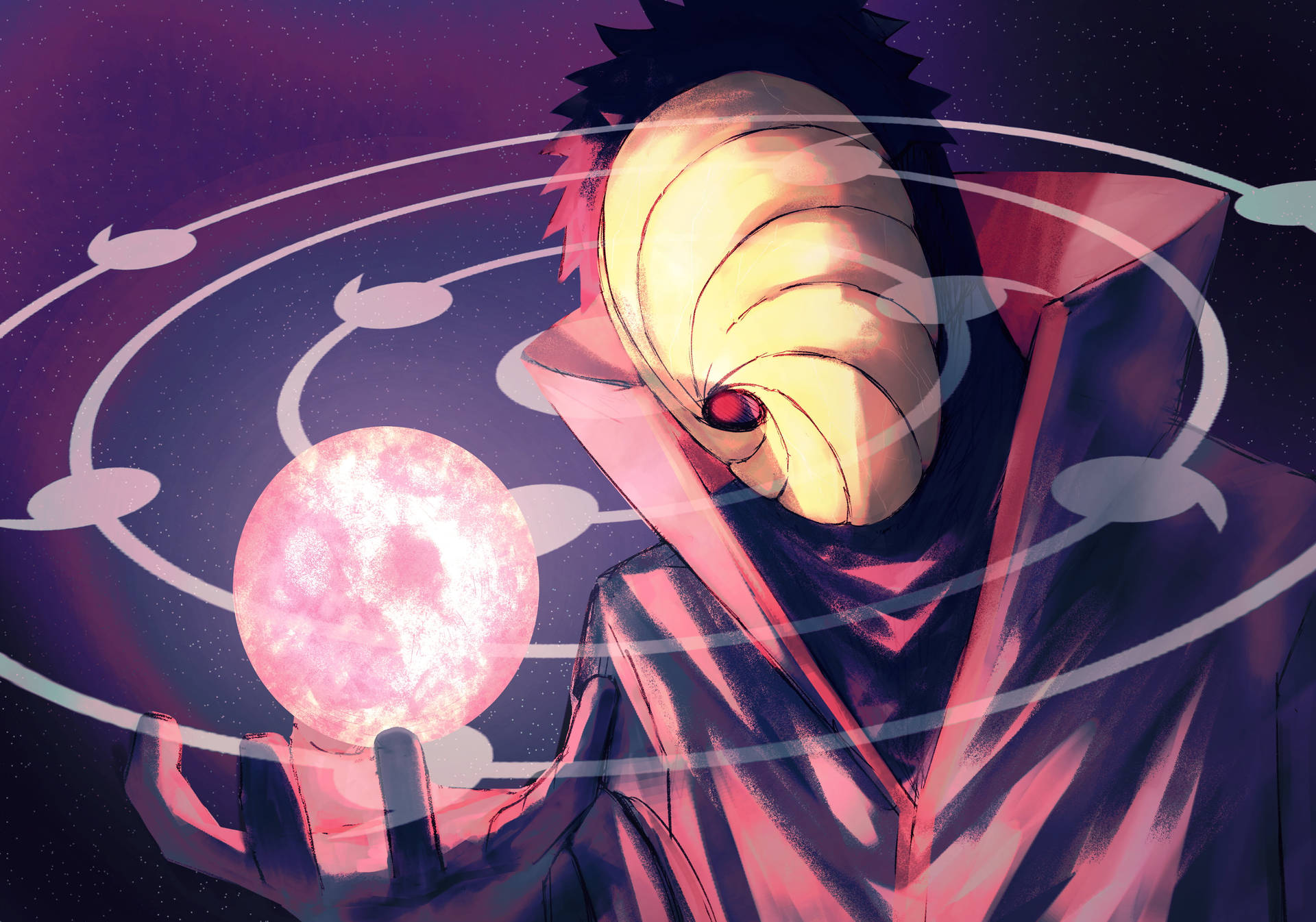 Tobi Naruto Floating Moon And Symbol Background