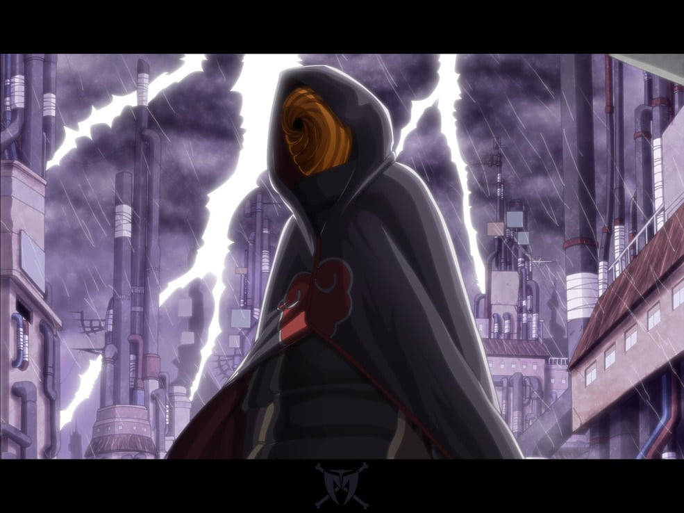 Tobi Naruto Lightning And Rain Background