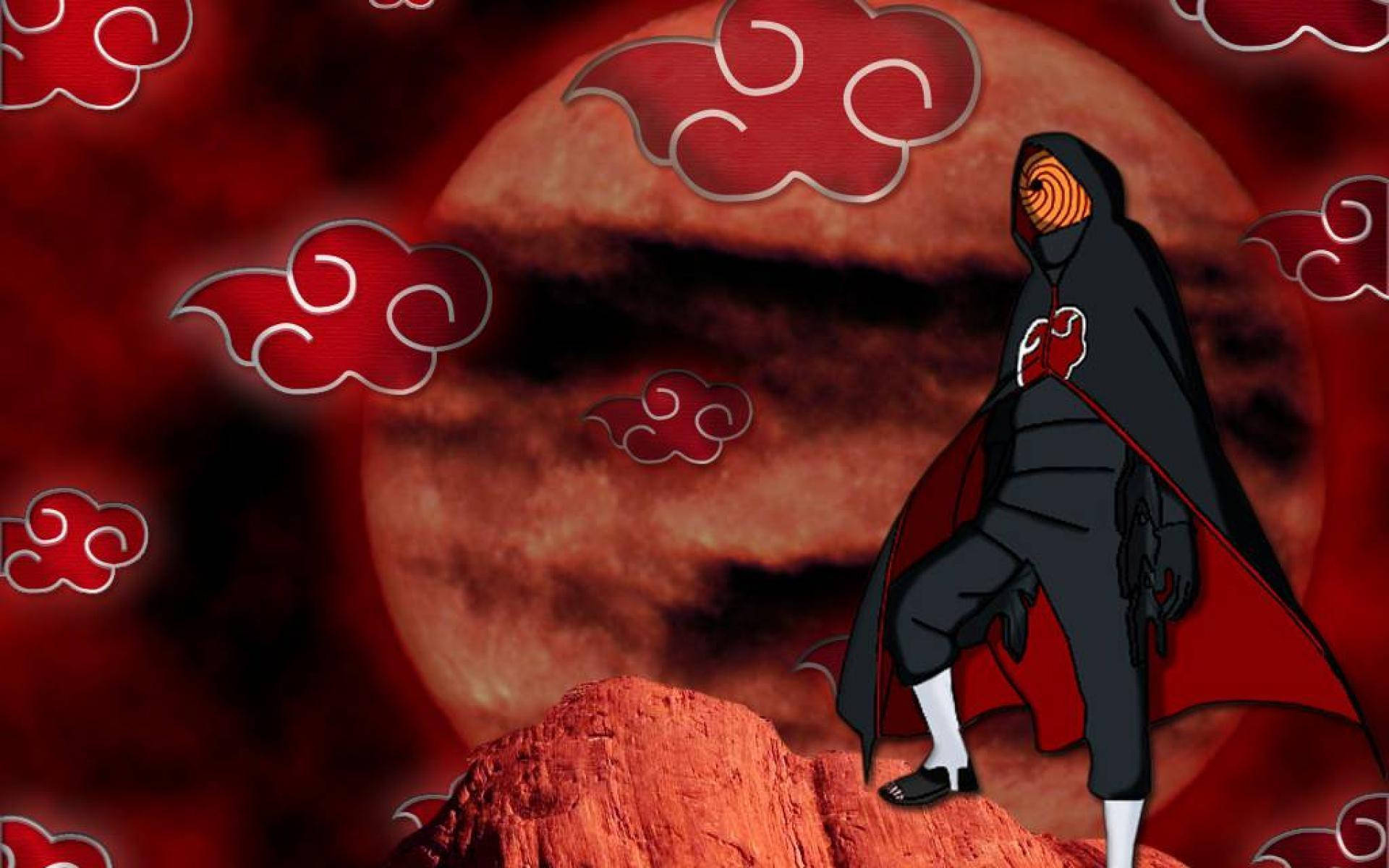 Tobi Naruto On Mountain Akatsuki Symbol Background