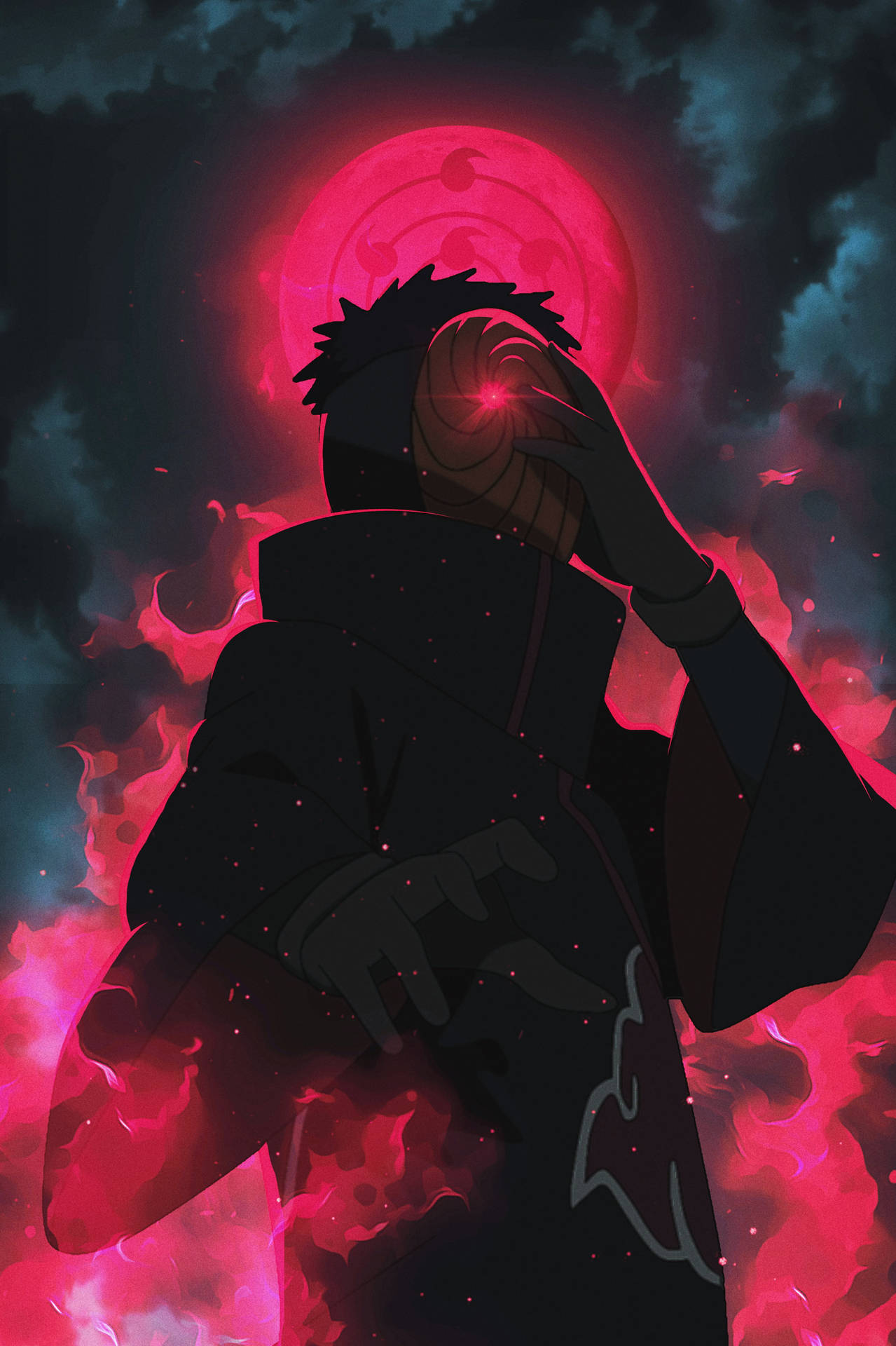 Tobi Naruto Red Aesthetic Chakra And Moon Background