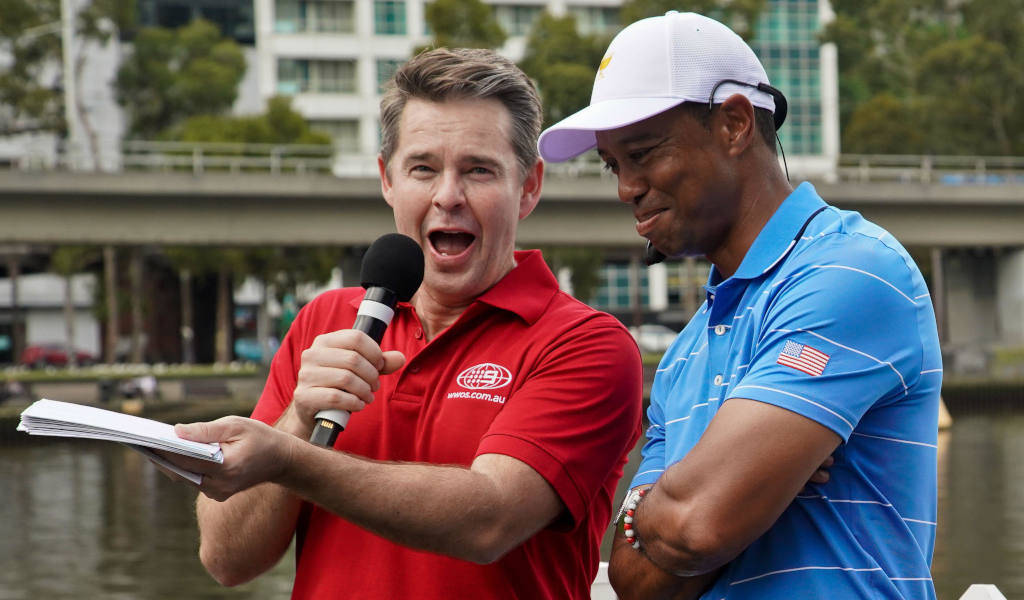 Todd Woodbridge And Tiger Woods Interview Background