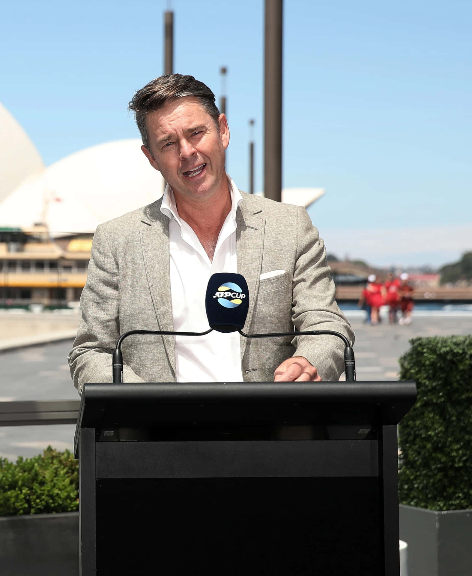 Todd Woodbridge Speaking Near Sydney Background