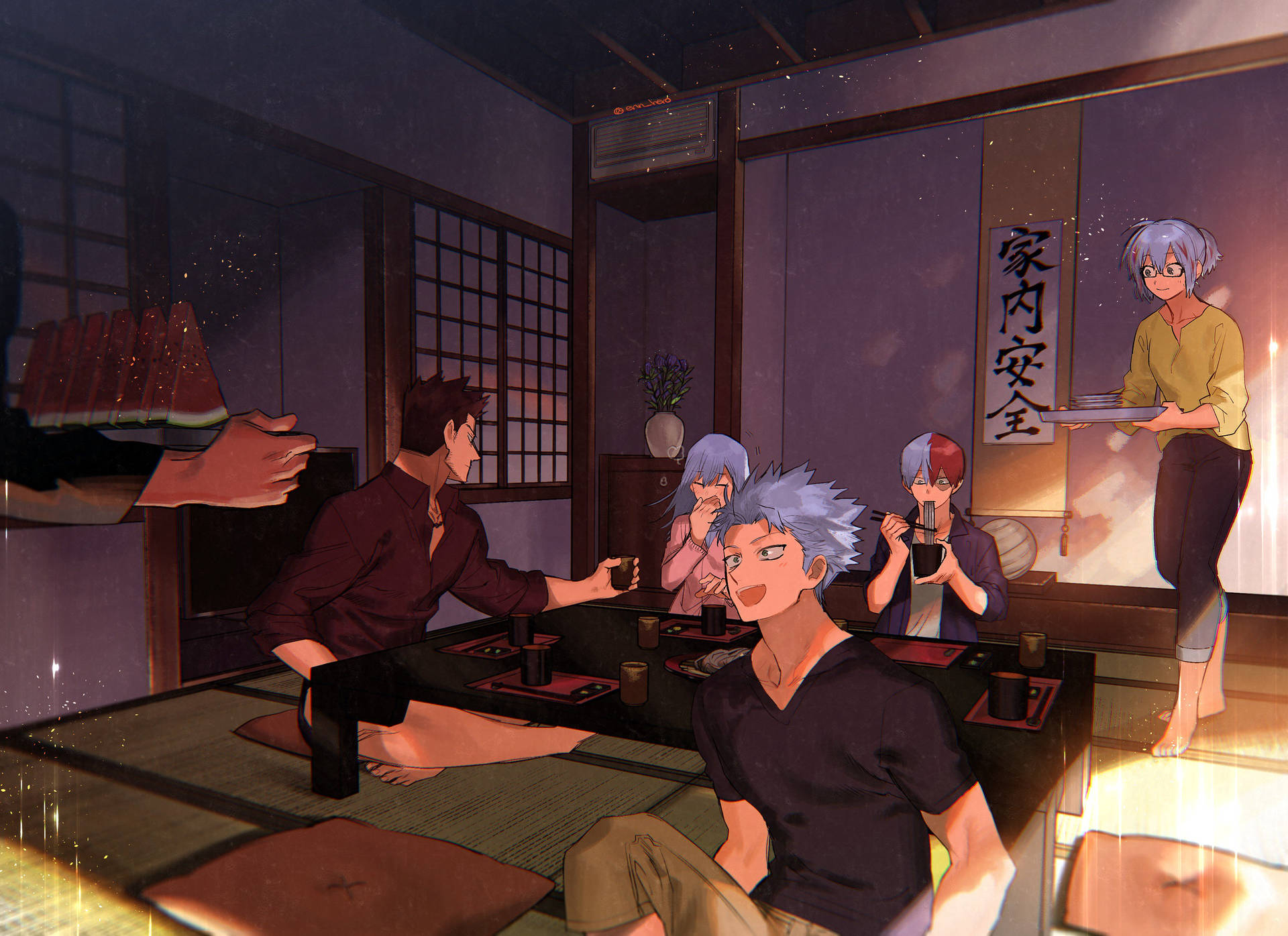 Todoroki Family Enjoying A Warm Dinner Background