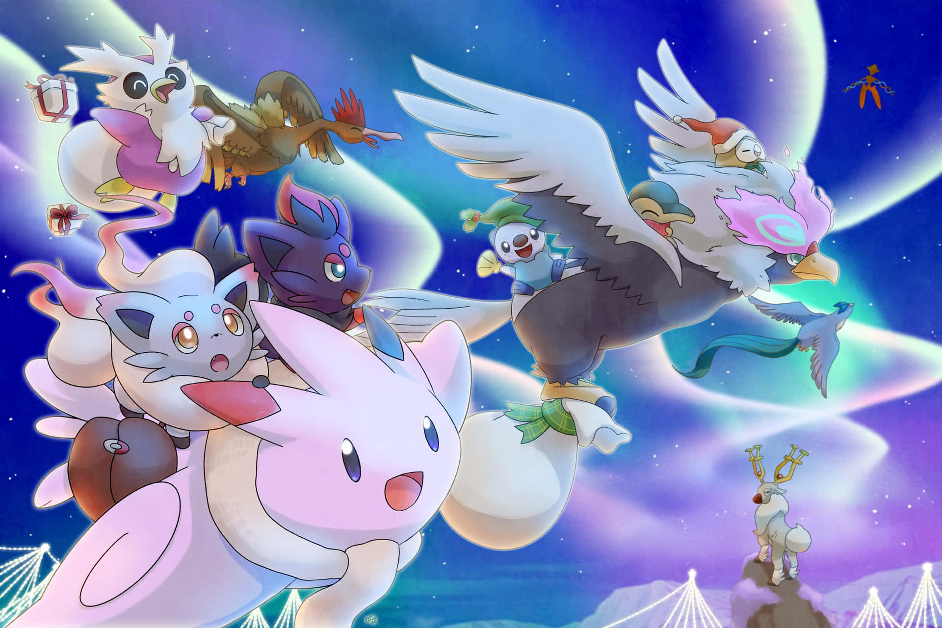 Togekiss And Hisuian Braviary Carrying Other Pokémon Background