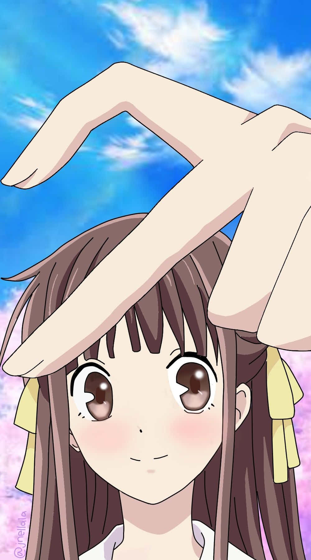Tohru Honda Finger Heart Fruits Basket Anime Background